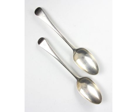 A pair of George II silver Old English pattern table spoons, possibly Isaac Callard, London 1728, of typical form with 'K' in