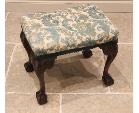 A mahogany Chippendale revival dressing stool, late 19th/early 20th century, the upholstered seat later re-covered in foliate