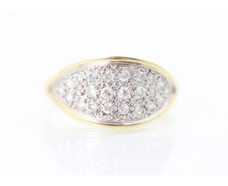 An 18ct yellow gold and diamond dress ring, the lozenge shaped head with pave set diamonds, set to yellow gold shank, stamped