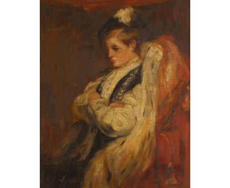 Circle of John Singer Sargent (British, 1856-1925),Portrait of a young lord seated on ermine trimmed robes and wearing velvet