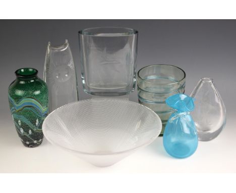 A collection of glassware, 20th century and later, to include: A Kosta Boda bowl, decorated with a bubble design throughout, 