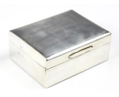 A silver mounted cigarette box, Asprey &amp; Co Ltd, London 1959, the engine turned hinged cover opening to reveal to wooden 