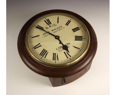 A mahogany cased fusee railway type clock, signed 'John Walker, 1 South Molton St, London', 19th century style, the 26cm pain
