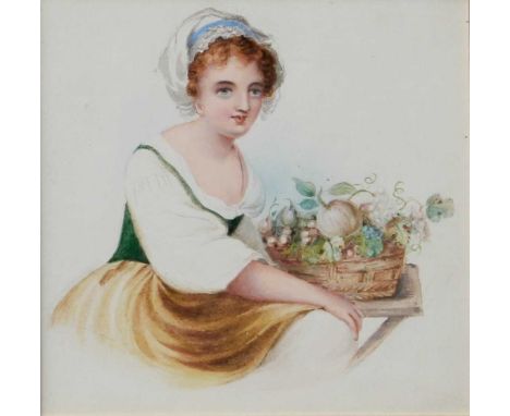 British School (19th Century)Portrait of three young girls seated on a sofaWatercolour heightened with white, together with a
