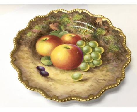 A Royal Worcester cabinet plate painted with apples and pears signed by H Ayrton.