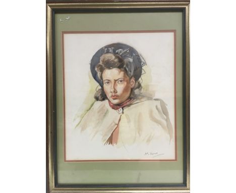 A framed and glazed watercolour portrait of a young woman by A.G. Horner, approx 46cm x 58cm. NO RESERVE