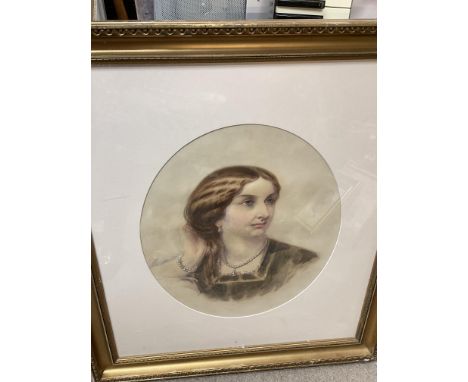 A large framed portrait of a young lady, measuring 76cm x 87cm.