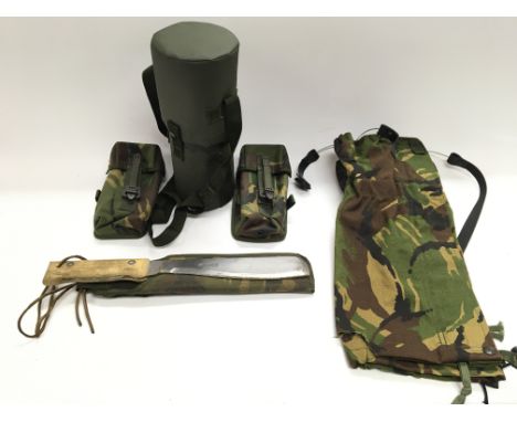 MOD issue gaiters - vacuum flask container - 2 ammo pouches and golok machete - NO RESERVE
