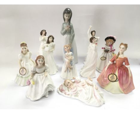 Eleven Royal Doulton and Nao figures comprising ladies and girls.