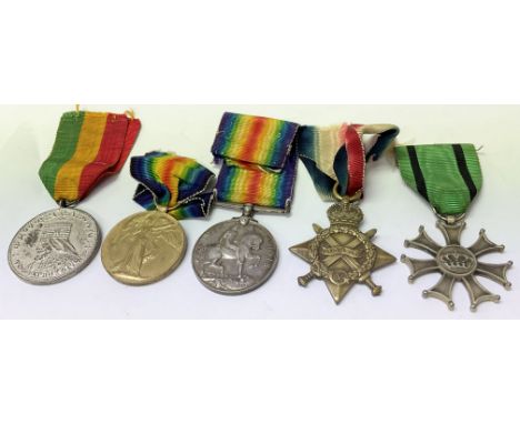 A group of five First World War medals.