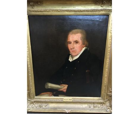 An early 19th century gilt framed oil on canvas depicting a portrait of Richard Hill Roche. Measuring 65cm x 75cm not includi