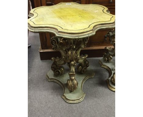 An Italian painted and gilt wood occasional table with a shaped top and a conforming table base no top. Hight 58cm (2)