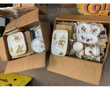 A quantity of Royal Worcester Evesham dinner service set, across two large cardboard boxes.