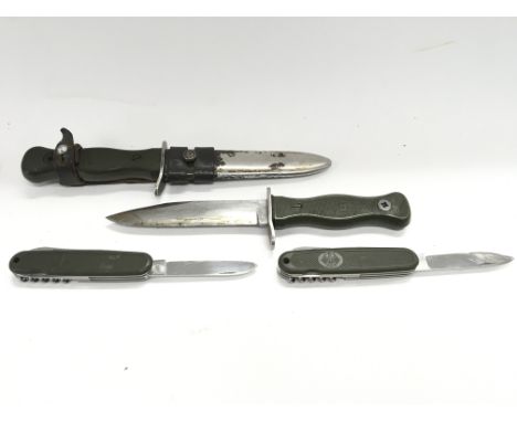 Collection of various knives including a German bundeswehr 1969 combat knife by Robert Klaas. Also a BW combat knife marked H