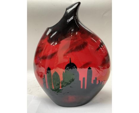 A Peggy Davies ceramic vase titles FlambÃ© Ruby Fusion, hand decorated with certificate of authenticity.