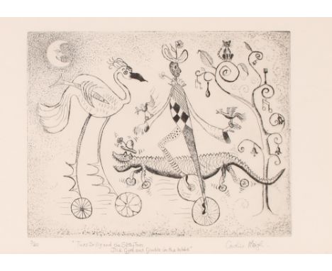 Caroline Meigh, "Twas Brillig and The Spithy Toves Did Gyre and Gimble in the Wabe", pencil signed limited edition etching 3/