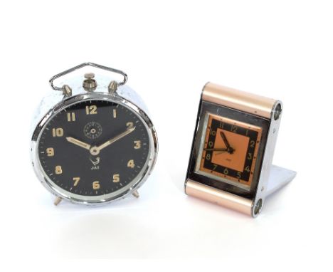 A Jaz alarm clock; and a Jaz travelling clock (2)