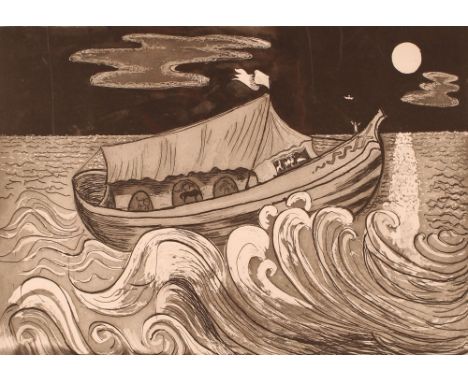 Caroline Meigh, "Noyes Fludde", pencil signed limited edition etching 2/4, and engraved etching plate