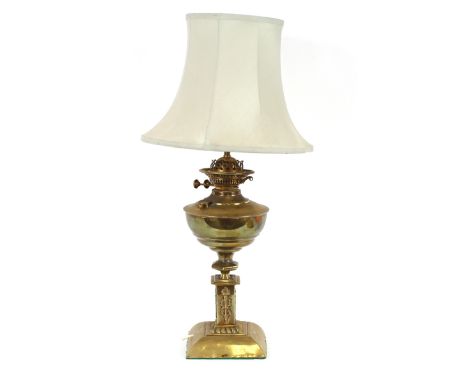 An Art Nouveau brass oil lamp (converted to electricity)