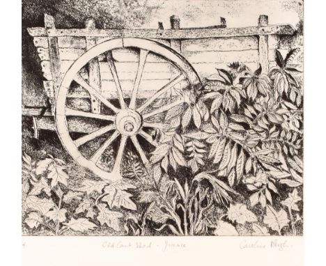 Caroline Meigh, pencil signed etching&nbsp;"Old Cart Shed France" 1/4, and original copper plate