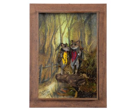 Taxidermy: Anthropomorphic "Gamekeeper Mouse and Son", dated 2022, by A.J. Armitstead, Taxidermist &amp; Naturalist, Darlingt