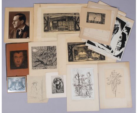 Bert Hoppmann (born 1889), archive of prints and original drawings, including photo portrait of the artist, charcoal self por