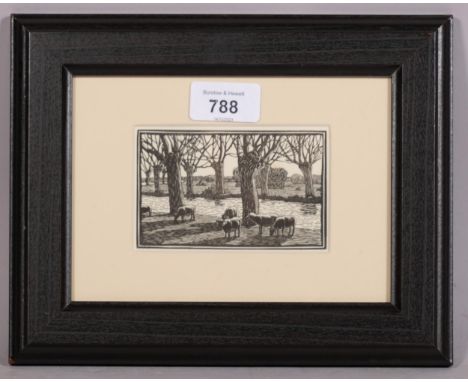 Gwen Raverat (1885-1957), wood engraving on paper, Sheep by a River (1919), 6.4cm x 10.2cm, from the Modern Woodcutters suite