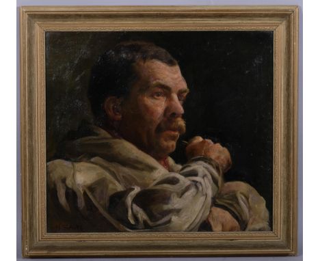 Harriet Staite (flourished 1895 - 1903), portrait of an artist, circa 1890s, signed, 41cm x 45cm, framedGood original conditi