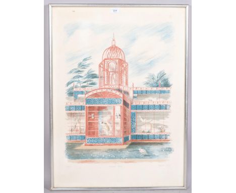 Barbara Jones (1912 - 1978), limited edition lithograph in colours on paper, Dropmore Aviary, signed, titled and numbered in 