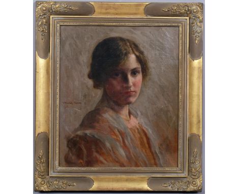 Thomas Binney Gibbs (1870 - 1947), portrait of a young woman, oil on canvas, signed and dated 1913, 33cm x 28cm, framed1 smal