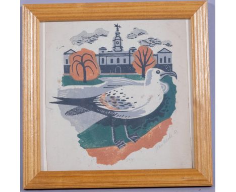 John Meade (1909 - 1982), seagull, colour woodblock print, signed in pencil 1947, 17cm x 16cm, framedVery slight paper discol