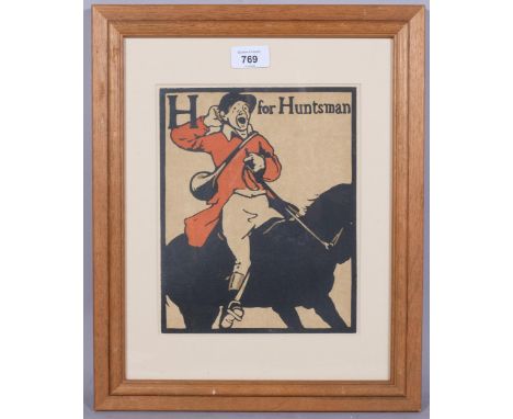 William Nicholson (1872-1949), lithograph in colours on paper, H is for Huntsman, from An Alphabet, 1898, 24.5cm x 19.5cm, mo