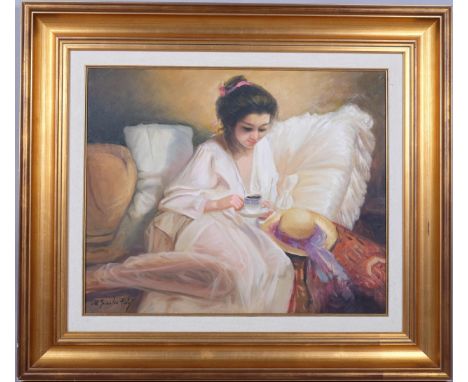 M Gonzalez Puig, portrait of a woman, oil on canvas, signed, 50cm x 61cm, framedGood condition 