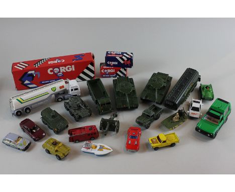A collection of toy cars, military and others, to include Dinky, Corgi, Matchbox, etc