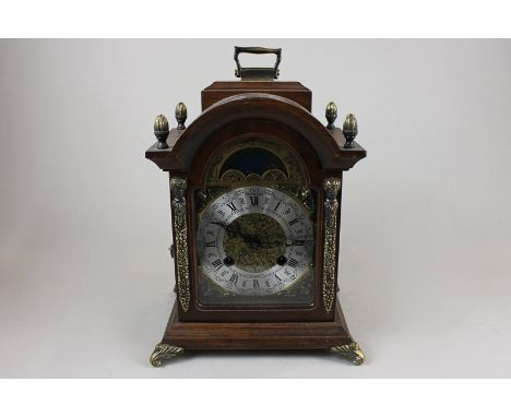 A 20th century wooden case mantel clock with Dutch eight-day movement striking on a bell, 28cm  high