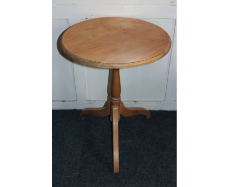 A strip pine circular pedestal table on tripod base, 52cm