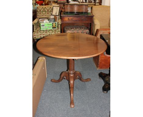 A George II style mahogany tea table with circular tilting top and bird cage and 'canon barrel' column, on tripod base, 83cm 