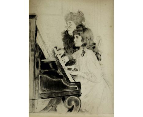 PAUL CESAR HELLEU (1859-1927) THE PIANO LESSON Etching with drypoint, signed 40 x 29.5cm. ++ Foxing, pale staining, paper wor