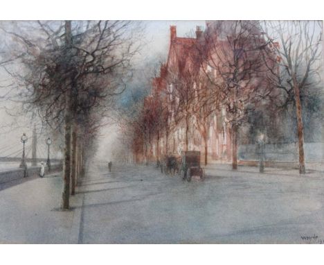 WILLIAM HYDE (Fl.c.1900-1913) THE CHELSEA EMBANKMENT Signed and dated 1910, waterclolour and pencil 16.5 x 24cm. Provenance: 