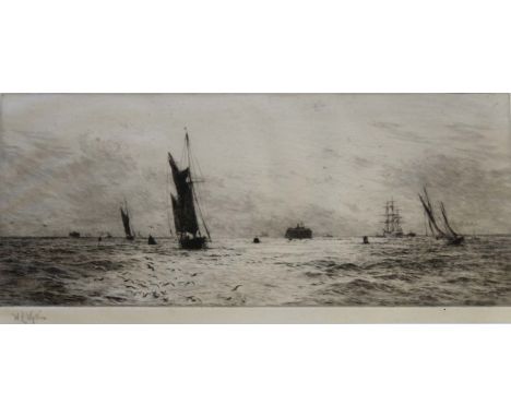 WILLIAM LIONEL WYLLIE, RA (1851-1931) FAIRWAY ON THE SOLENT Etching, signed 14.5 x 34.5cm. ++ Very slight time staining