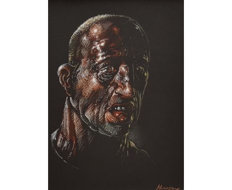 •PETER HOWSON, OBE (b.1958) LONG TERM DOSSER Signed , watercolour and coloured chalks on black paper 19 x 14cm. ++ Good condi