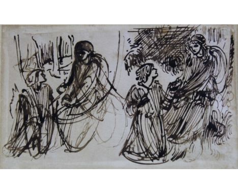 CHARLES FAIRFAX MURRAY (1849-1919) STUDIES FOR THE ANNUNCIATION Pen and brown ink 10.5 x 17.5cm. Provenance: Stratford upon A