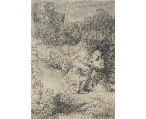 REMBRANDT HARMENSZ. VAN RIJN (1606-1669) THE AGONY IN THE GARDEN (Bartsch 75) Etching with drypoint, 1657, lacking burr but w