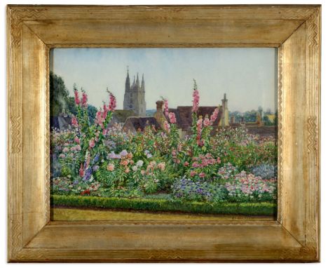 ELEANOR FORTESCUE BRICKDALE (1872-1945) THE FLORAL BORDER OF A VILLAGE GARDEN Signed, watercolour and pencil 29 x 38cm. ++ Pa