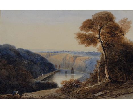 FOLLOWER OF SAMUEL JACKSON (1794-1869) BRISTOL: AN ARTIST SKETCHING ABOVE THE AVON GORGE NEAR DURDHAM DOWN Watercolour 18.5 x