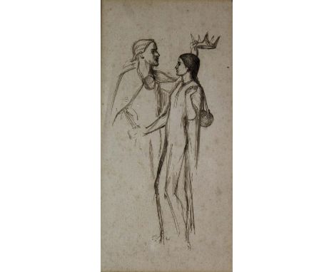 WILLIAM HOLMAN HUNT, OM (1827-1910) STUDY FOR `THE BEGGAR MAID`, 1857 Pen and sepia ink 16 x 7.5cm. * A preparatory study for