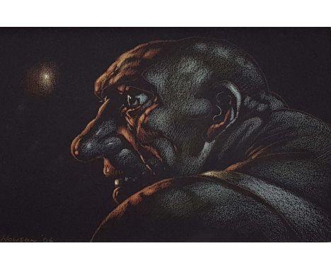 •PETER HOWSON, OBE (b.1958) IN THE DEAD OF NIGHT Signed and dated `06, coloured chalks on black paper 13 x 20cm. ++ Good cond