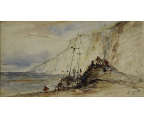 EUGENE ISABEY (1803-1886) A COASTAL SCENE Signed with initials E I, watercolour 7.7 x 15cm. Provenance: London, The Albany Ga