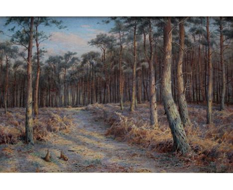 JOHN A. TRENCH (Fl.1882-1923) RABBITS IN STOURTON WOOD, CHESHIRE Signed, also signed and inscribed on a label on the new back