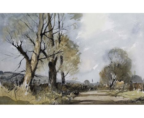 •EDWARD WESSON (1910-1983) A DORSET LANE Signed and dated 72, watercolour with pen and black ink 30.5 x 49cm.; with a waterco